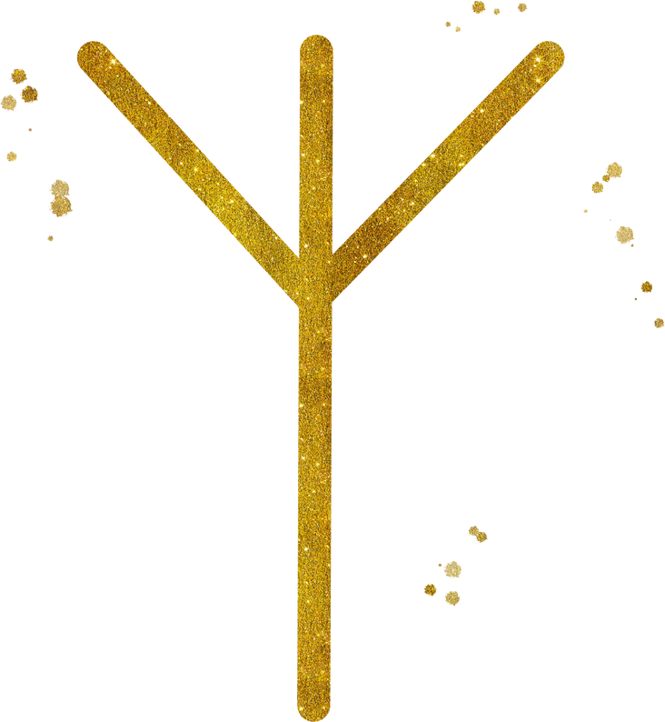 Futhark Rune Symbol Hand Painted in Gold Glitter