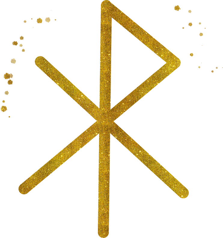 Futhark Rune Symbol Hand Painted in Gold Glitter