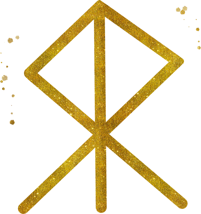 Futhark Rune Symbol Hand Painted in Gold Glitter